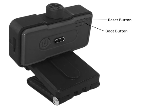 WebScreen device showing BOOT and RESET button locations for firmware flashing